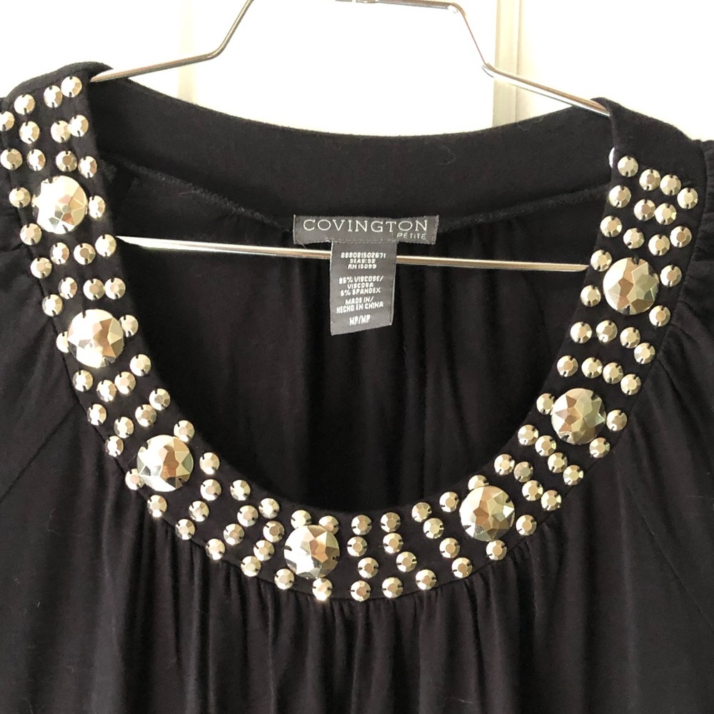 COVINGTON black studed & pleaded neckline blouse sizeM ex preloved cond - Picture 4 of 6